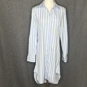 Harshman Willow Stripe Long Sleeve Blue White Cotton Shirtdress Womens Small